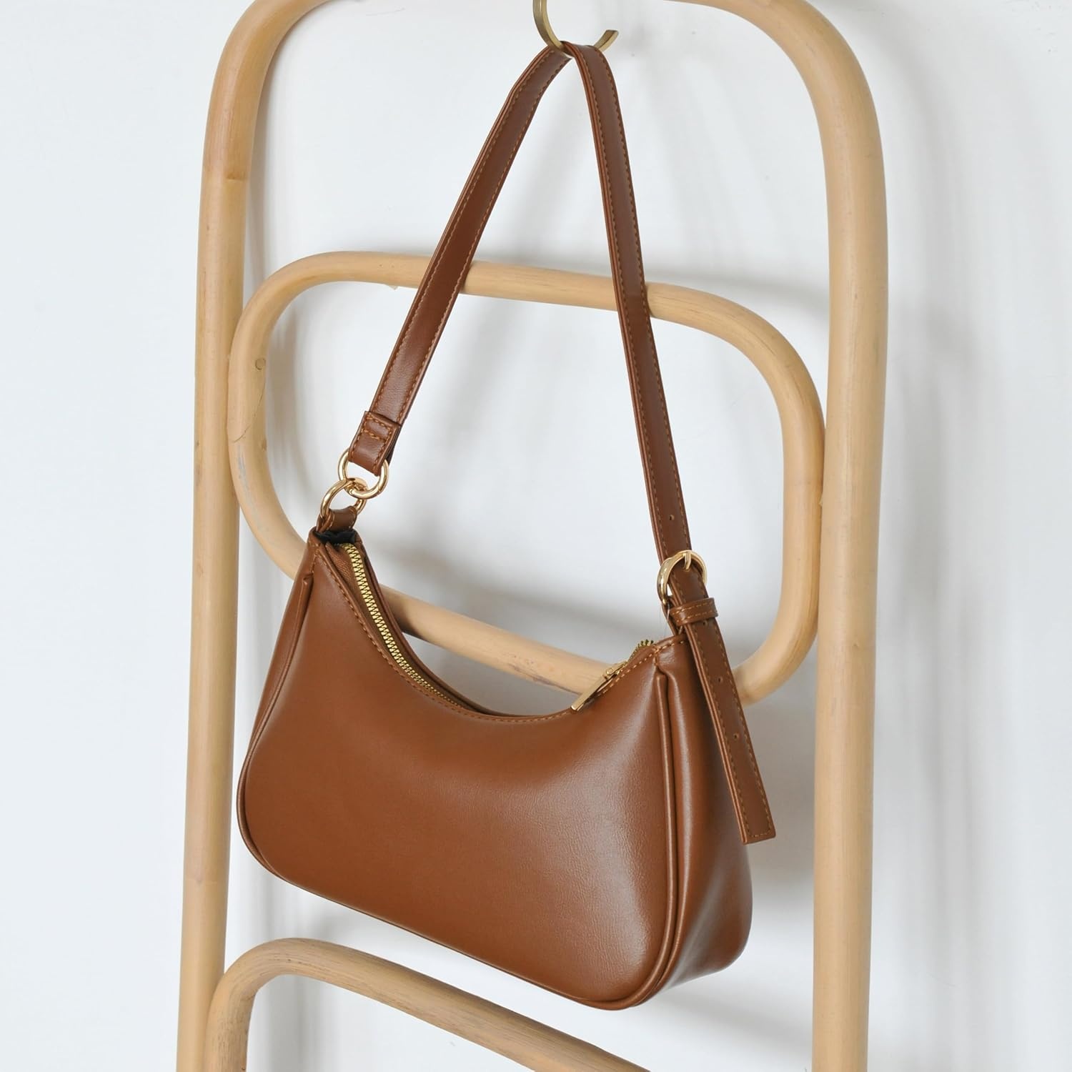 image:imageWomens Crescent Shoulder Bag Vegan Leather Chain Cross body bag Convertible Handbag Vegan Leather Chain ConvertibleBrown