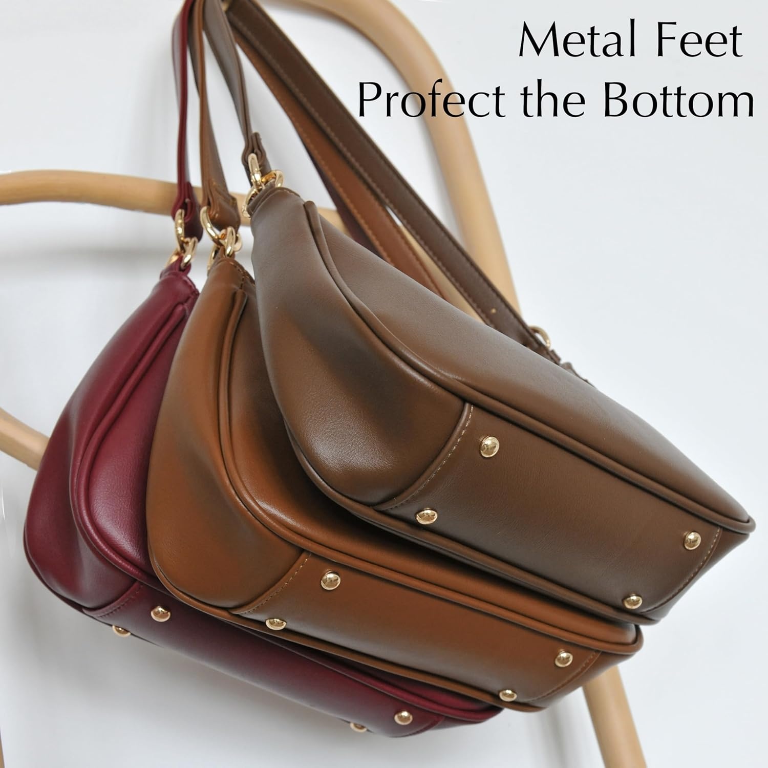 image:imageWomens Crescent Shoulder Bag Vegan Leather Chain Cross body bag Convertible Handbag Vegan Leather Chain ConvertibleBrown