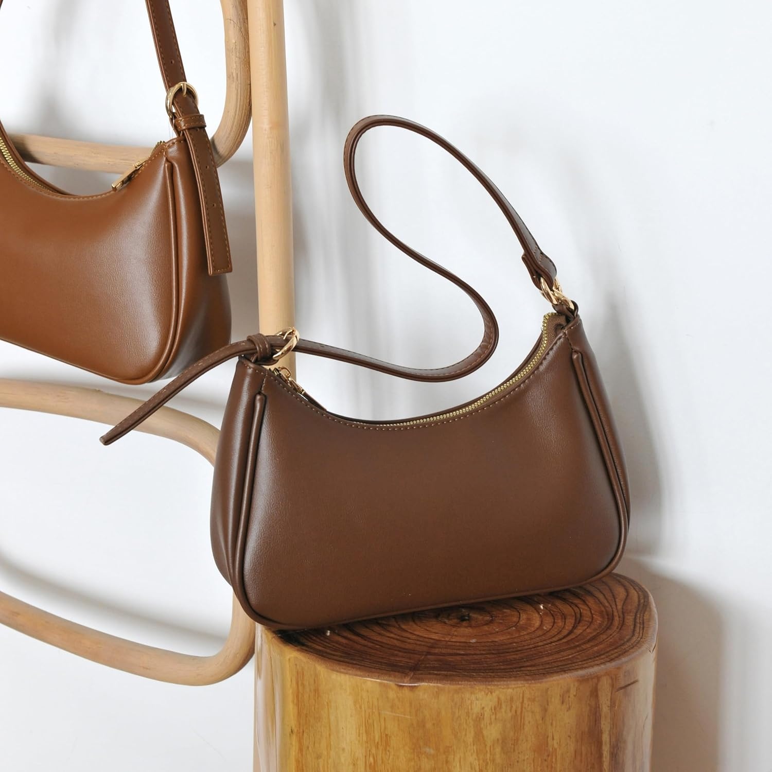 image:imageWomens Crescent Shoulder Bag Vegan Leather Chain Cross body bag Convertible Handbag Vegan Leather Chain ConvertibleCoffee