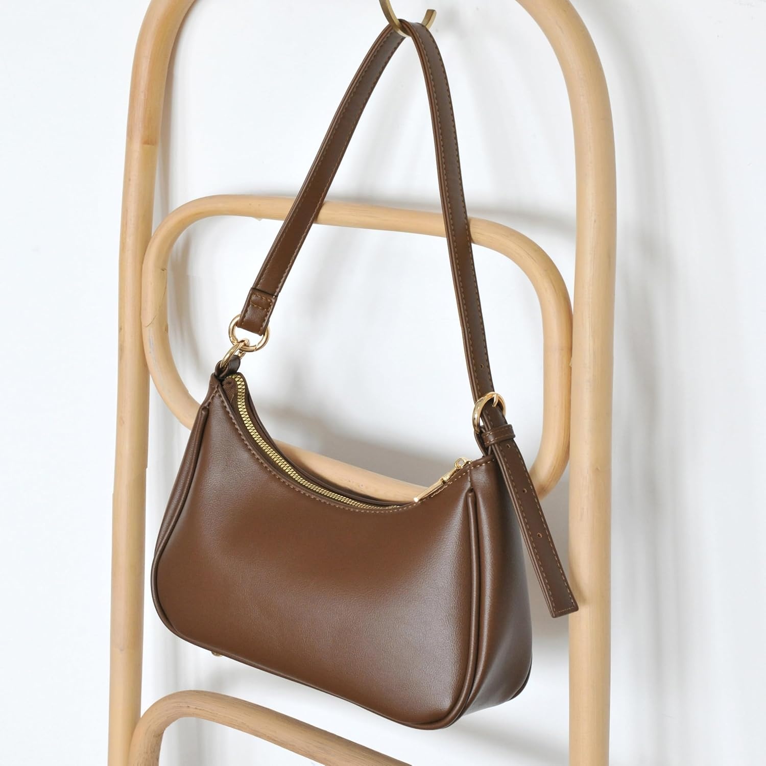 image:imageWomens Crescent Shoulder Bag Vegan Leather Chain Cross body bag Convertible Handbag Vegan Leather Chain ConvertibleCoffee