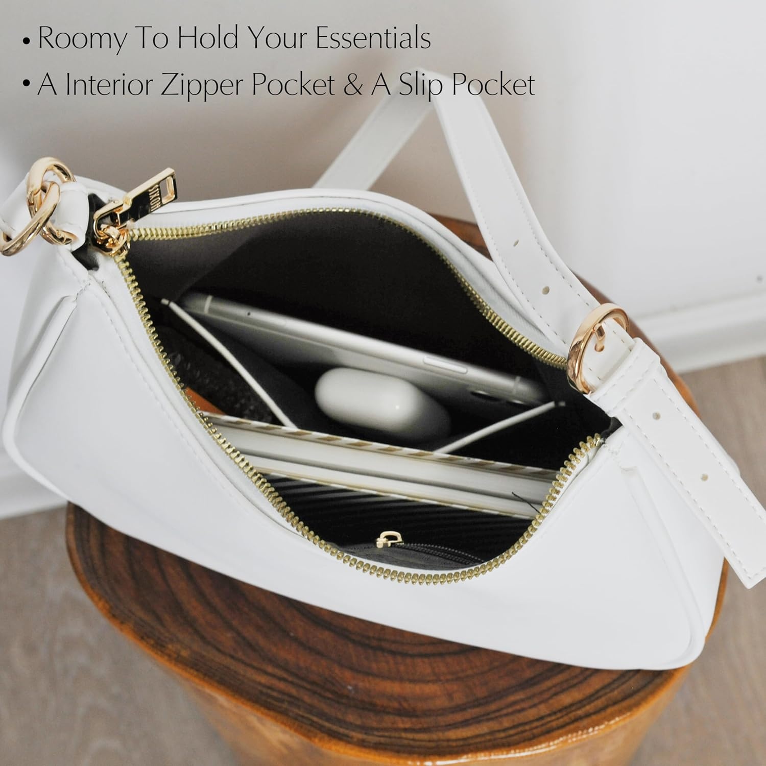 image:imageWomens Crescent Shoulder Bag Vegan Leather Chain Cross body bag Convertible Handbag Vegan Leather Chain ConvertibleWhite