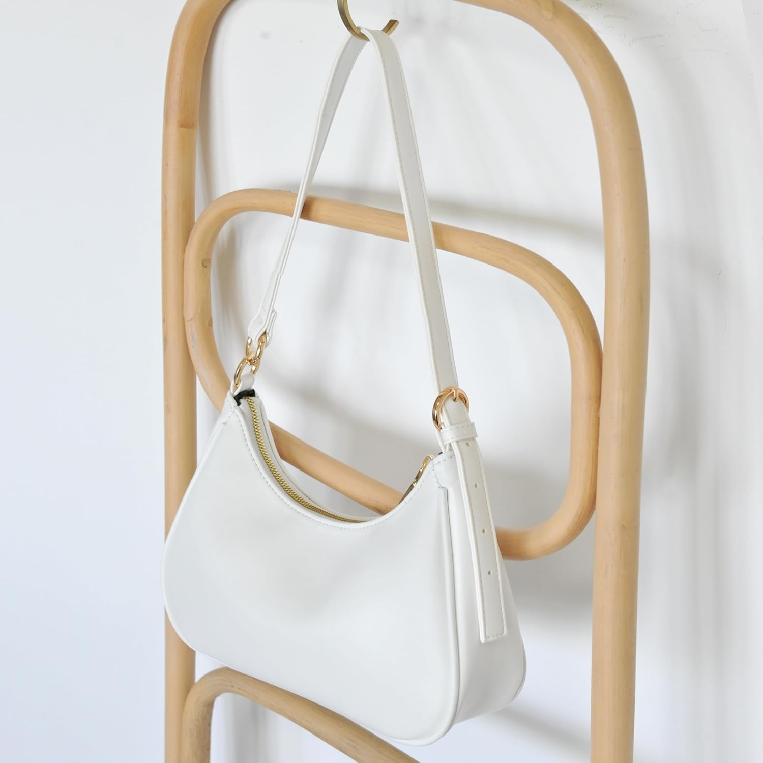 image:imageWomens Crescent Shoulder Bag Vegan Leather Chain Cross body bag Convertible Handbag Vegan Leather Chain ConvertibleWhite