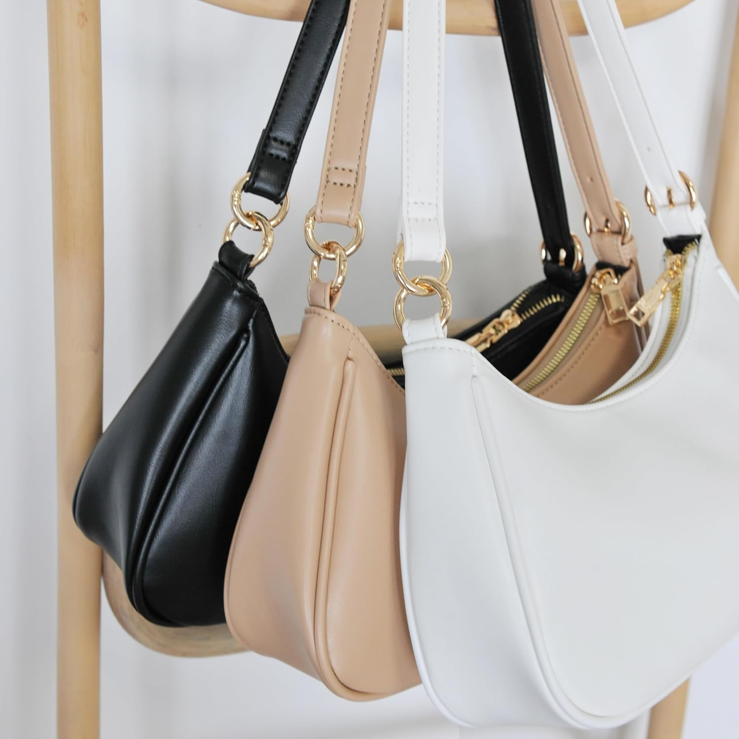 image:imageWomens Crescent Shoulder Bag Vegan Leather Chain Cross body bag Convertible Handbag Vegan Leather Chain ConvertibleWhite