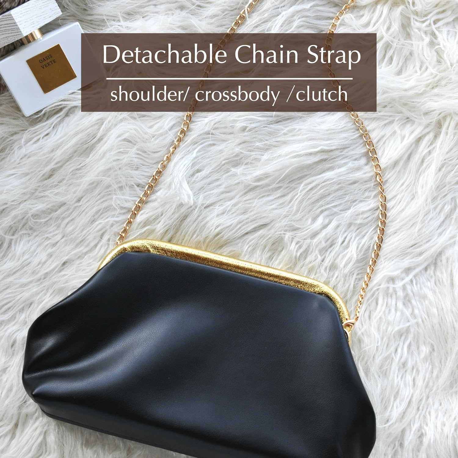image:imageWomens Evening Clutch Purse with Detachable Chain Strap Soft Faux Leather Shoulder Bag for Evening PartyWeddingNight OutBlack