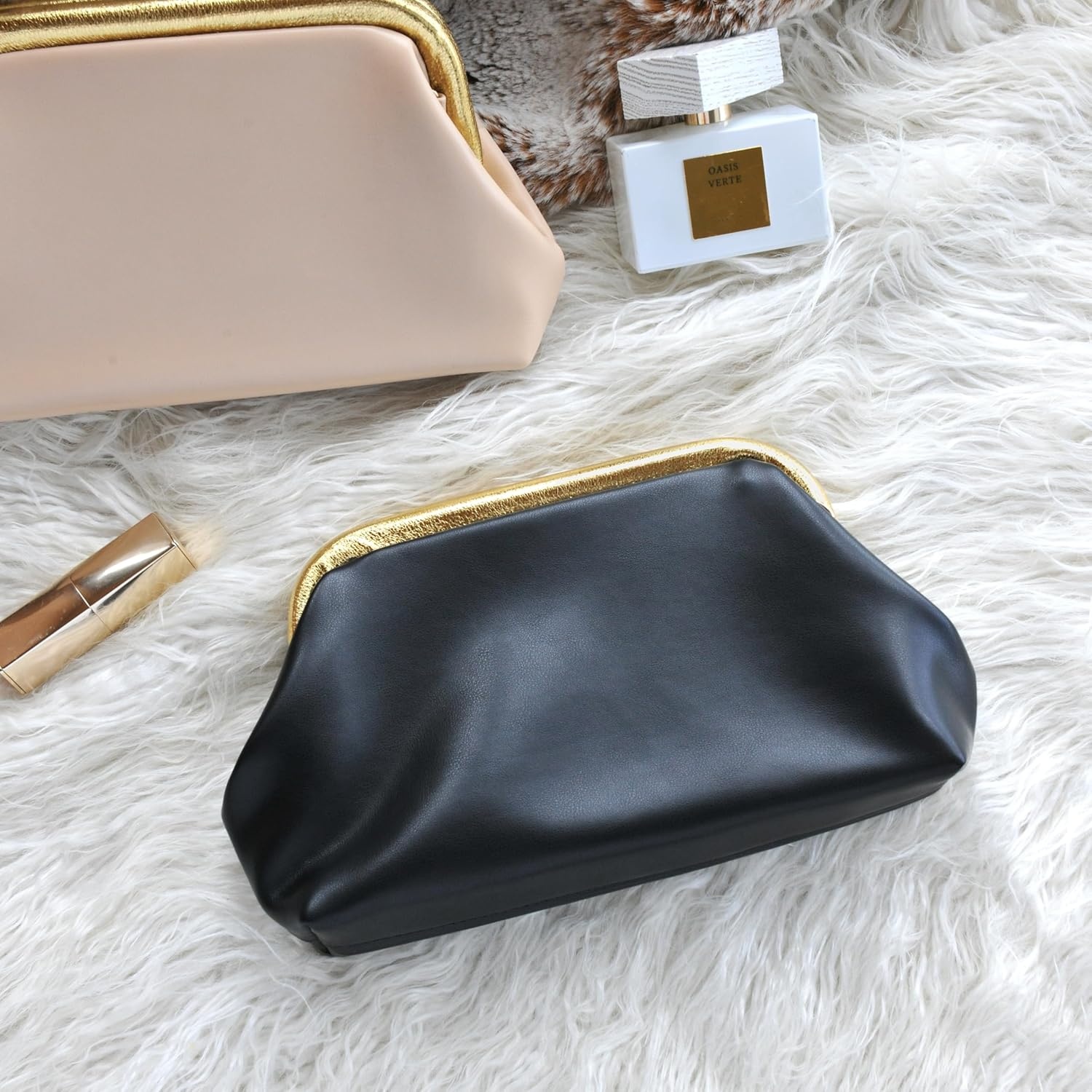 image:imageWomens Evening Clutch Purse with Detachable Chain Strap Soft Faux Leather Shoulder Bag for Evening PartyWeddingNight OutBlack