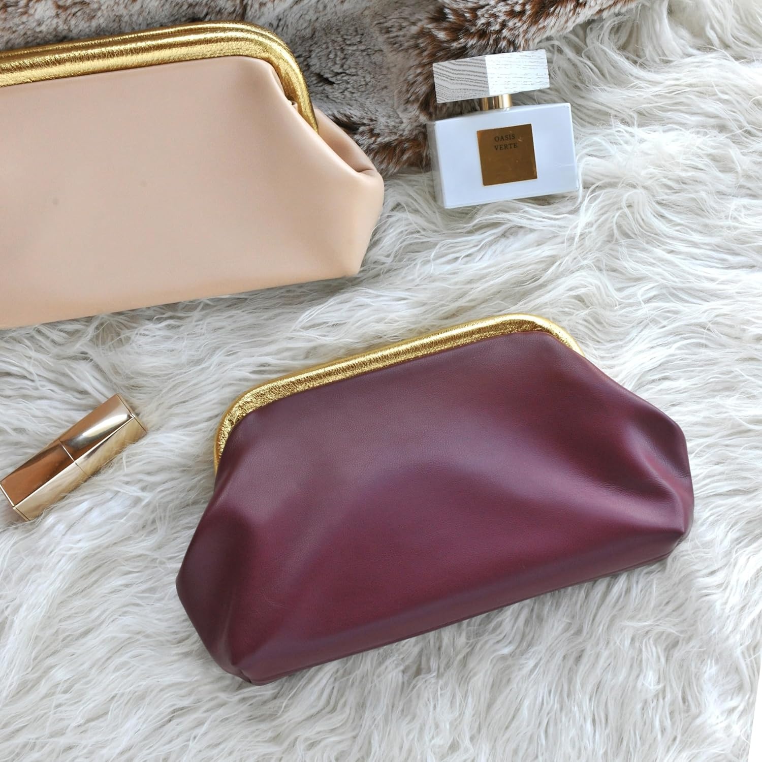 image:imageWomens Evening Clutch Purse with Detachable Chain Strap Soft Faux Leather Shoulder Bag for Evening PartyWeddingNight OutDark Red