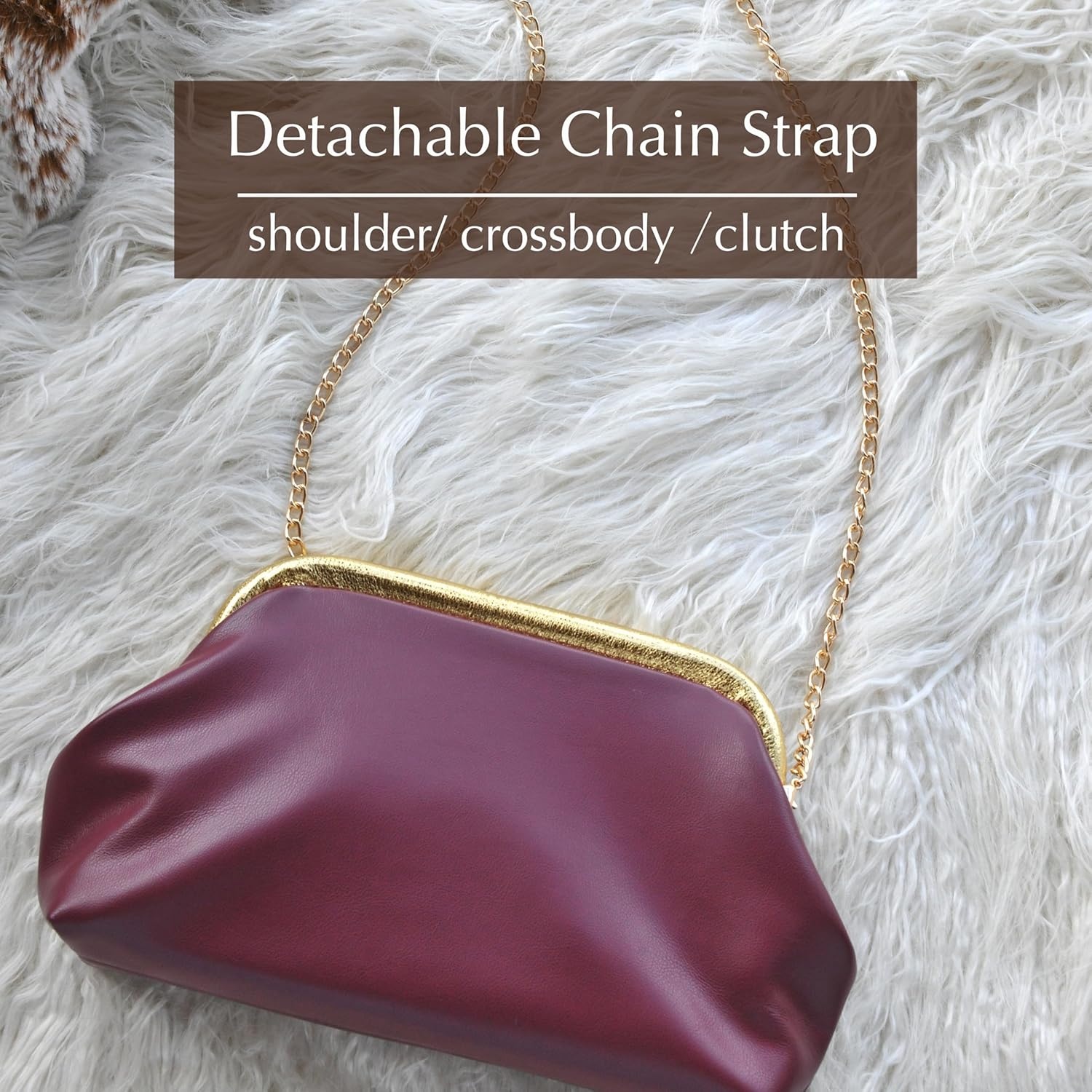 image:imageWomens Evening Clutch Purse with Detachable Chain Strap Soft Faux Leather Shoulder Bag for Evening PartyWeddingNight OutDark Red