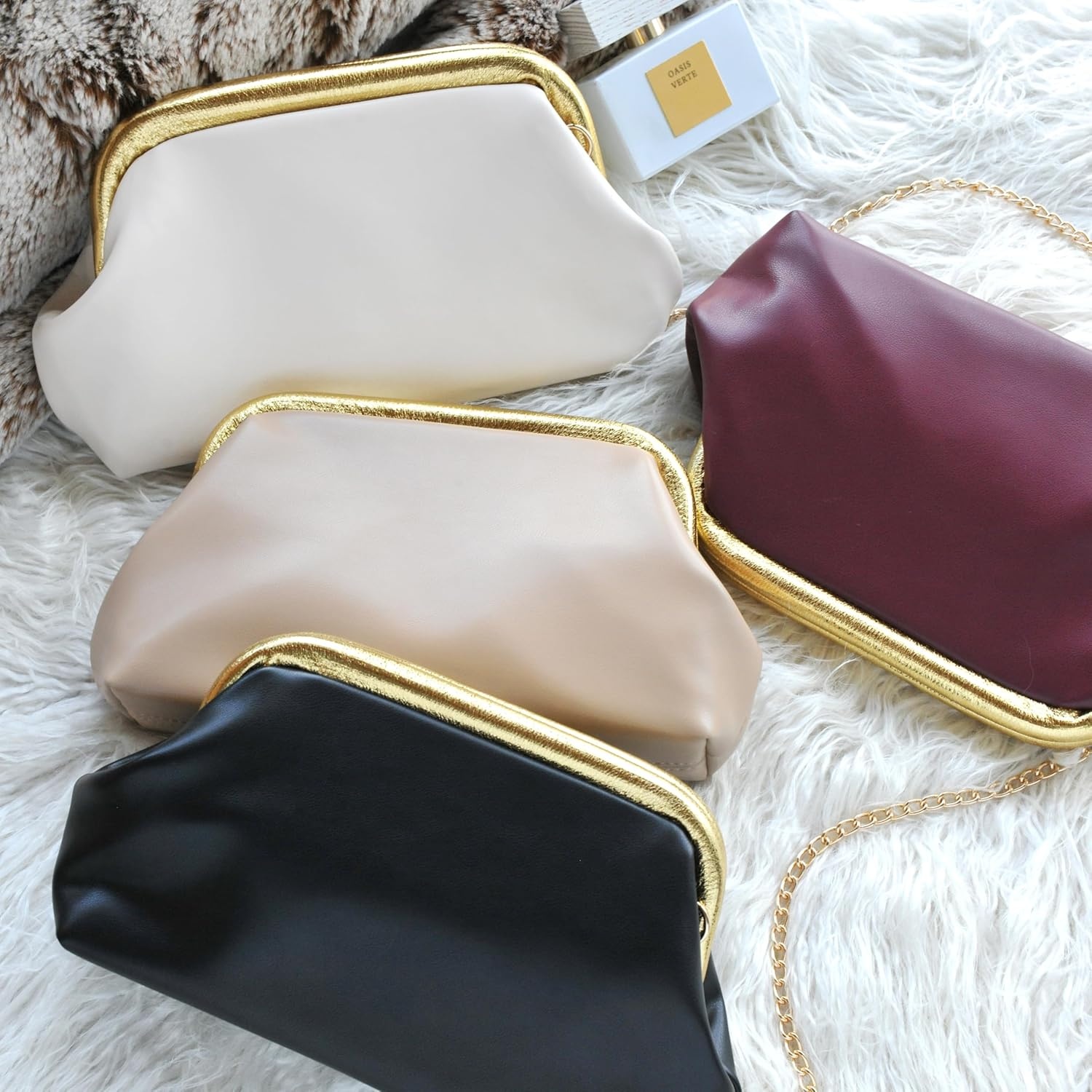 image:imageWomens Evening Clutch Purse with Detachable Chain Strap Soft Faux Leather Shoulder Bag for Evening PartyWeddingNight OutDark Red