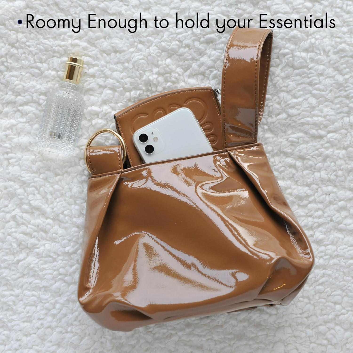 image:imageWomens Glossy Clutch Patent Vegan Leather Hobo Top Handle Bag Small Tote Glossy Patent Vegan Leather Top Handle SmallBrown