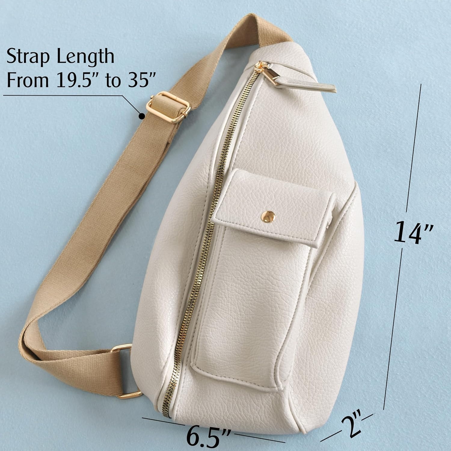 image:imageWomens Sling Bag Vegan Leather Fanny Packs Crossbody bag with Adjustable Shoulder Strap Chest Bag for Travel BeigeBeige