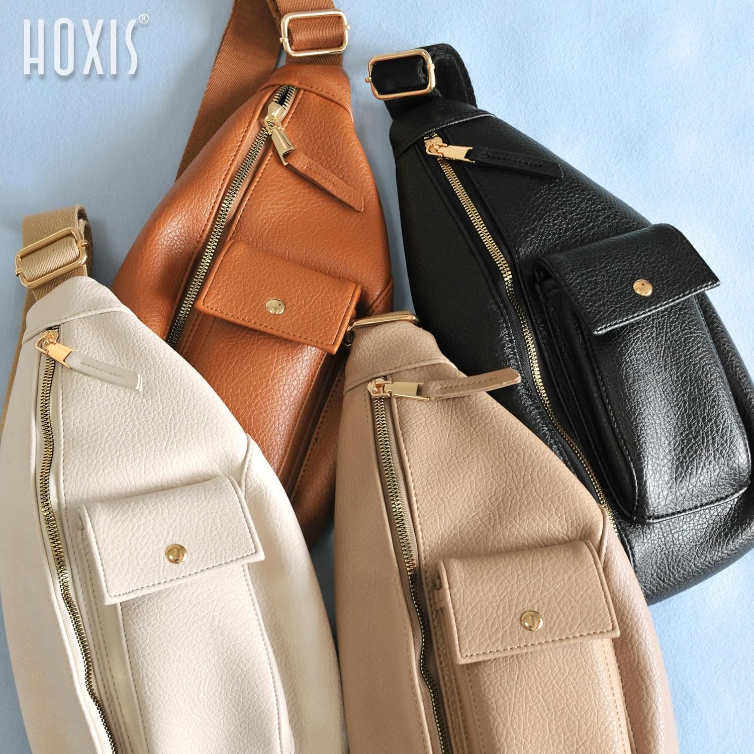 image:imageWomens Sling Bag Vegan Leather Fanny Packs Crossbody bag with Adjustable Shoulder Strap Chest Bag for Travel BeigeBeige