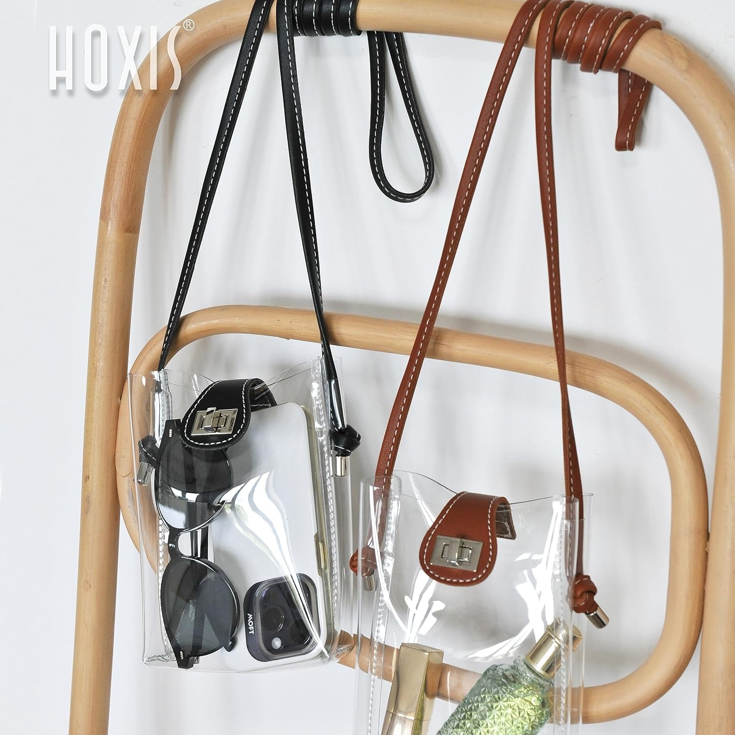 image:imageWomens Small Clear PVC Cross Body Bag Phone Bag with Vegan Leather Trim Transparent TurnLock Purse Stadium ApprovedBlack