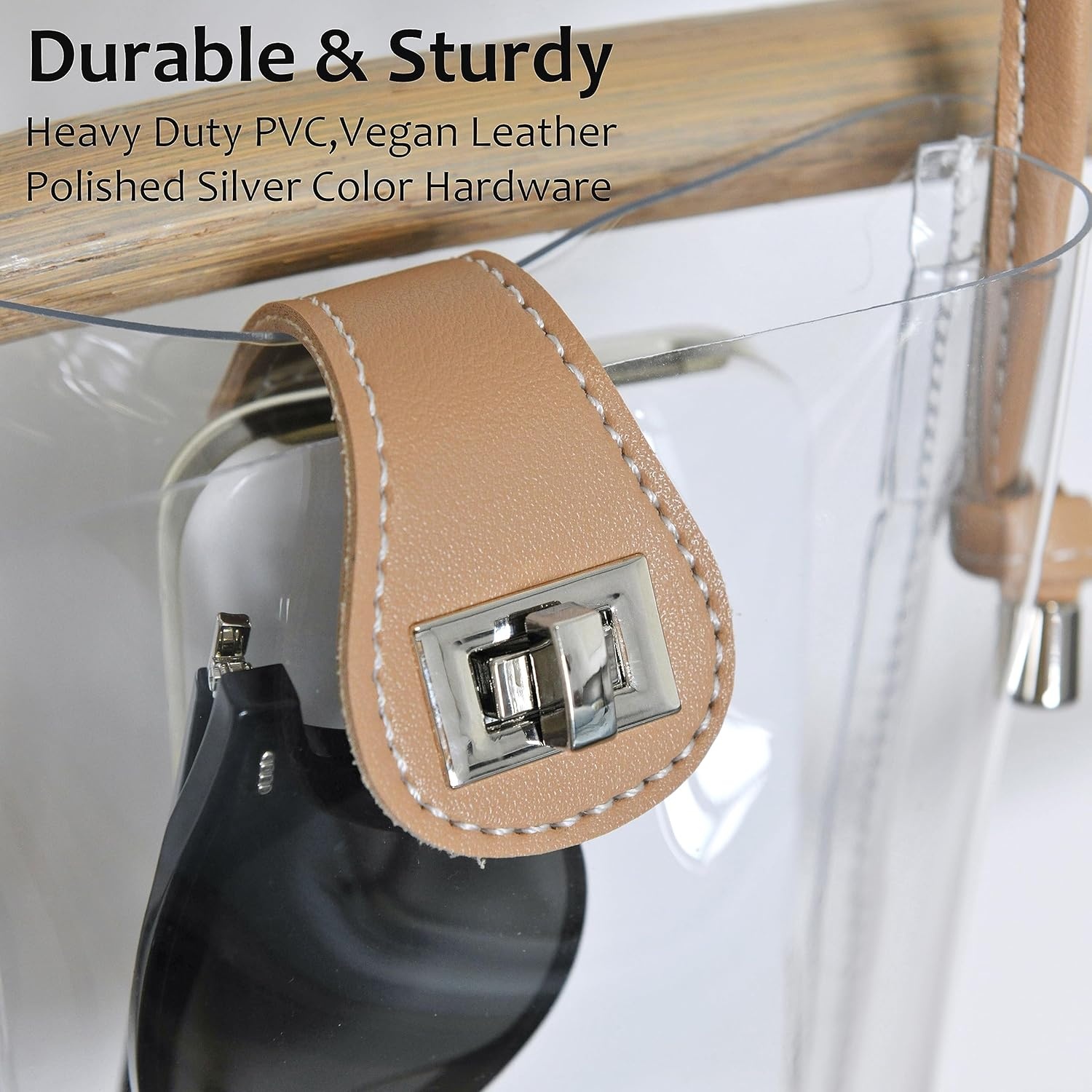 image:imageWomens Small Clear PVC Cross Body Bag Phone Bag with Vegan Leather Trim Transparent TurnLock Purse Stadium ApprovedNude