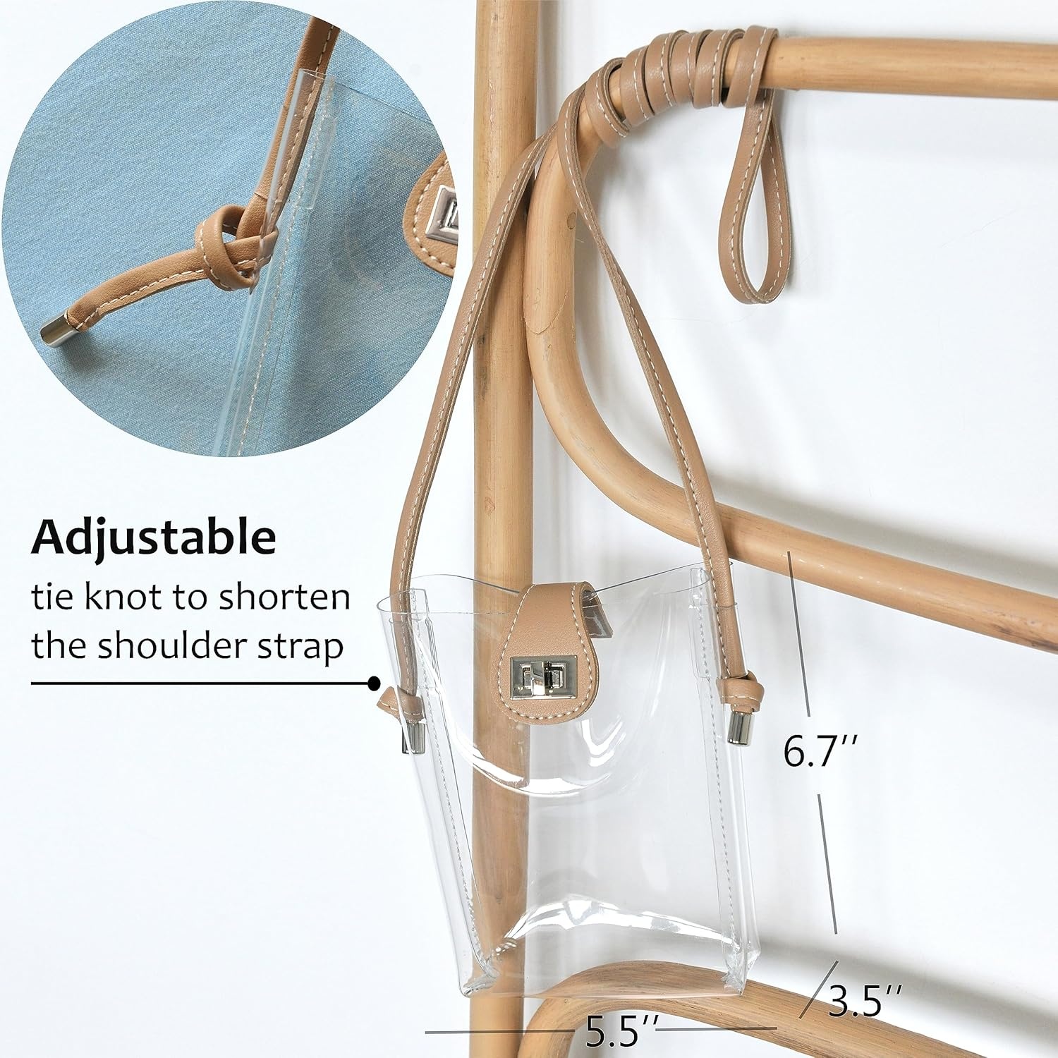image:imageWomens Small Clear PVC Cross Body Bag Phone Bag with Vegan Leather Trim Transparent TurnLock Purse Stadium ApprovedNude