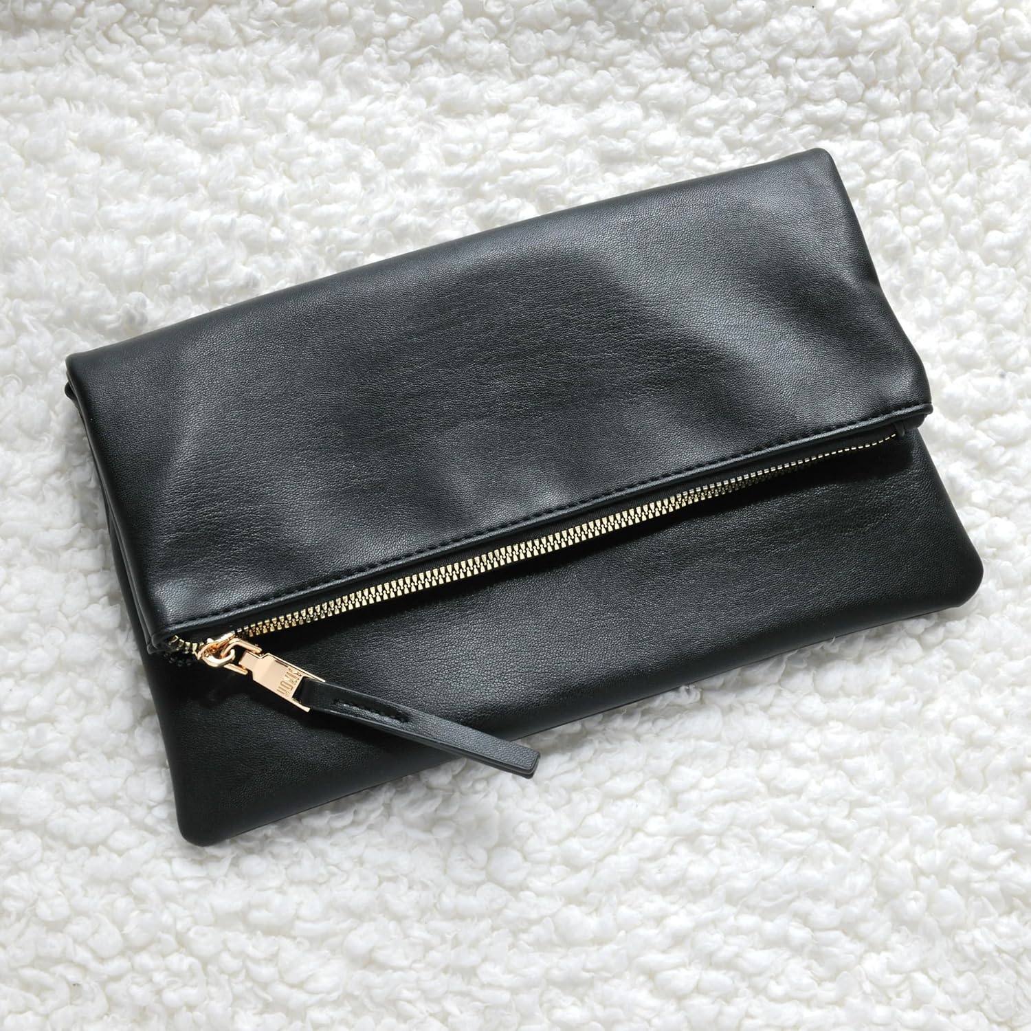 image:imageWomens Zipper Foldover Clutch Vegan Leather Envelope Cross body Bag with Chain StrapBlack