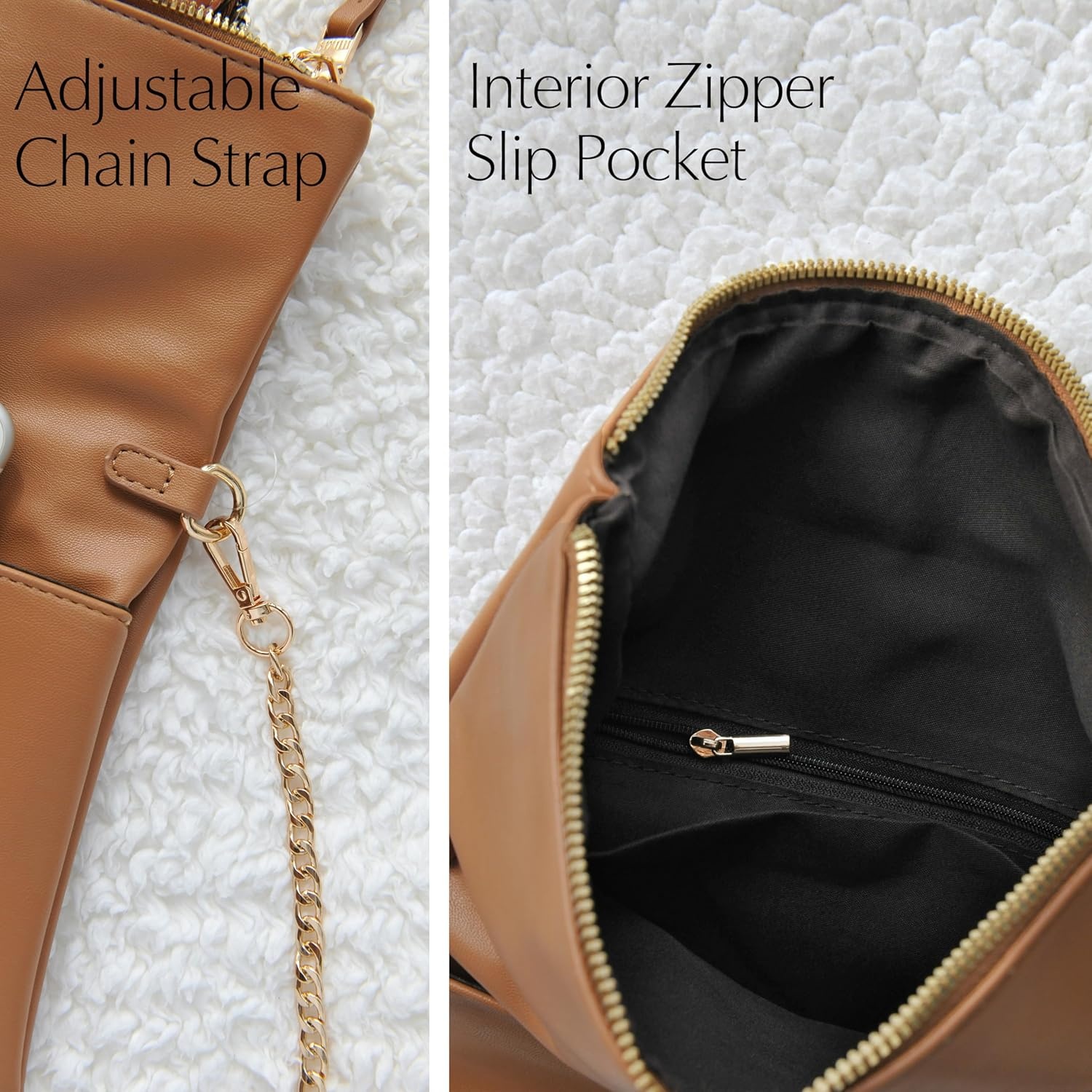 image:imageWomens Zipper Foldover Clutch Vegan Leather Envelope Cross body Bag with Chain StrapBrown