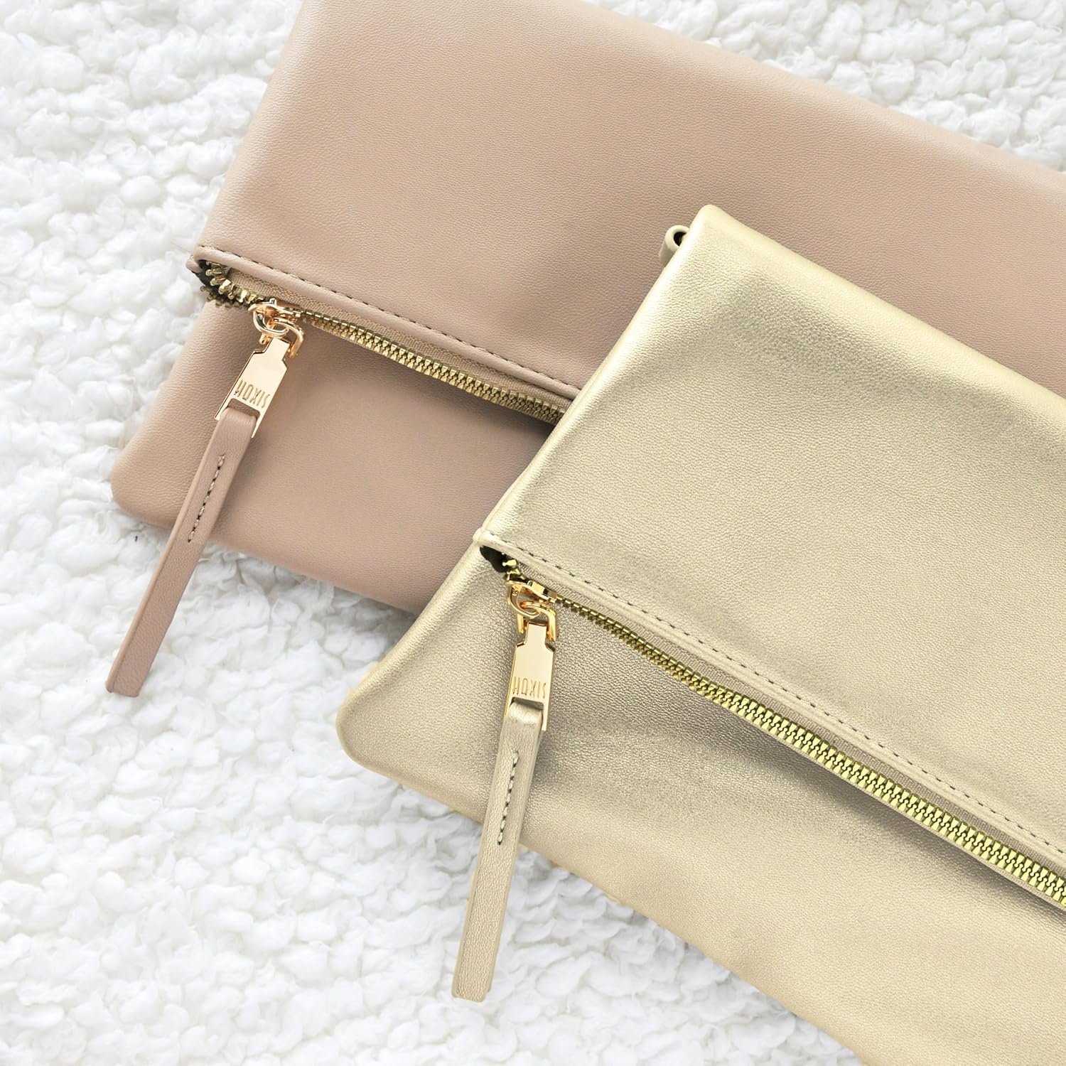 image:imageWomens Zipper Foldover Clutch Vegan Leather Envelope Cross body Bag with Chain StrapGolden
