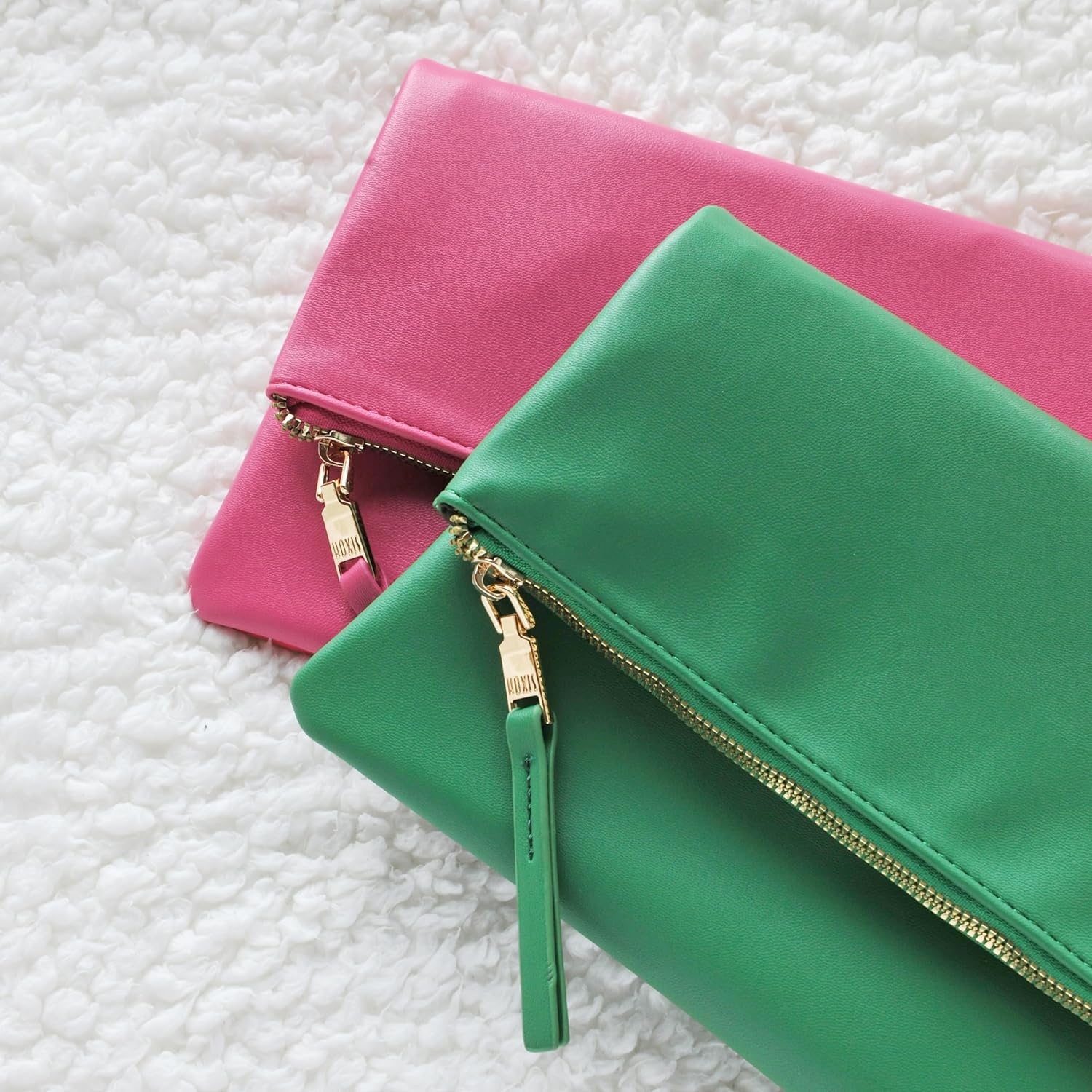 image:imageWomens Zipper Foldover Clutch Vegan Leather Envelope Cross body Bag with Chain StrapGreen