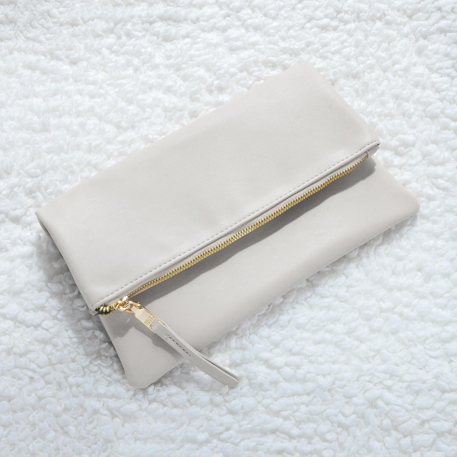 image:imageWomens Zipper Foldover Clutch Vegan Leather Envelope Cross body Bag with Chain StrapIvory