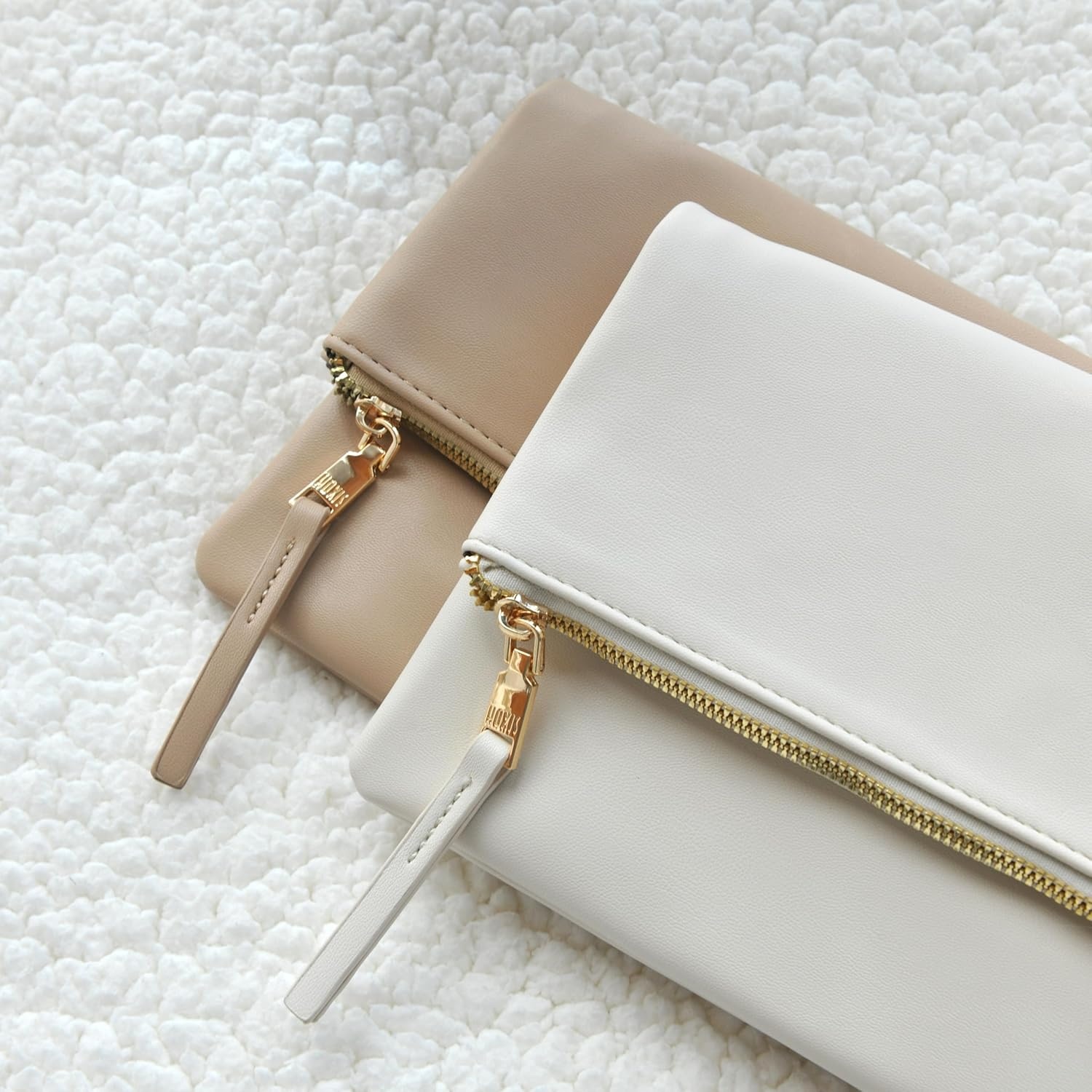 image:imageWomens Zipper Foldover Clutch Vegan Leather Envelope Cross body Bag with Chain StrapIvory