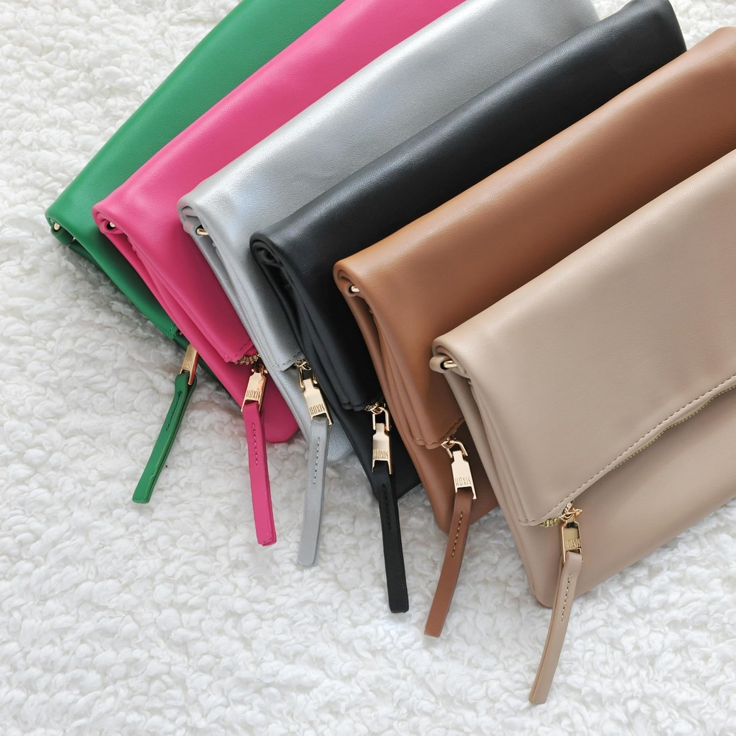 image:imageWomens Zipper Foldover Clutch Vegan Leather Envelope Cross body Bag with Chain StrapSilver
