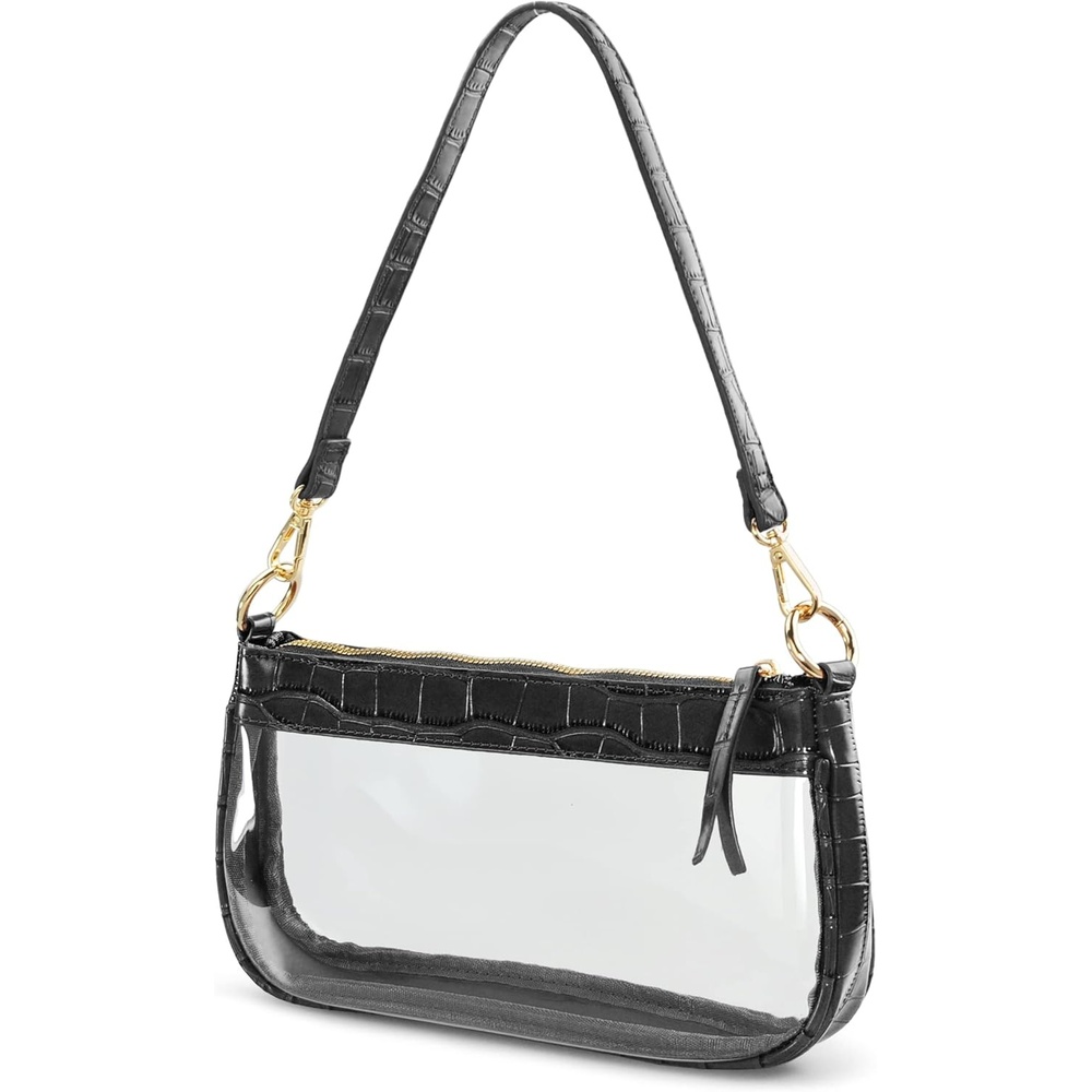 image:imageClear Shoulder Handbag PVC Classic 90s Purse Women Vegan Leather Crocodile Crossbody BagBlack