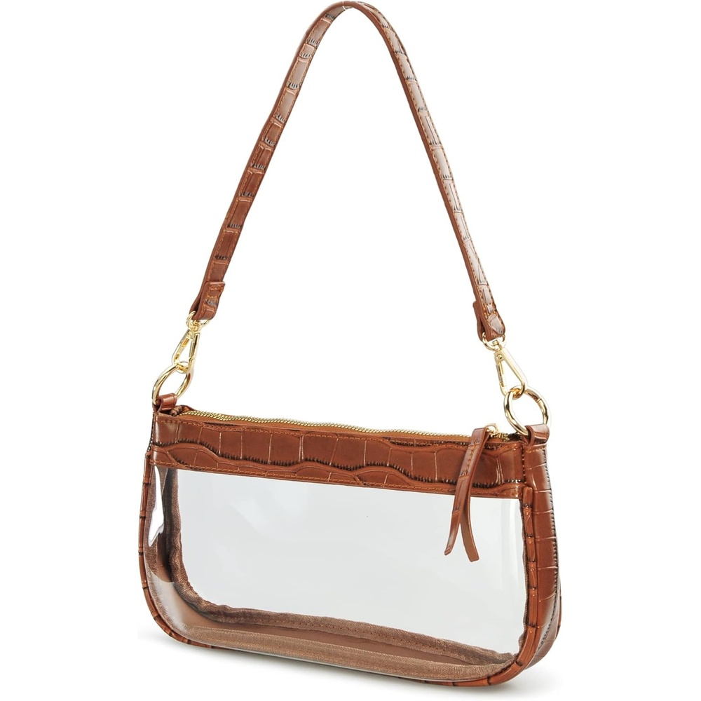 image:imageClear Shoulder Handbag PVC Classic 90s Purse Women Vegan Leather Crocodile Crossbody BagBrown