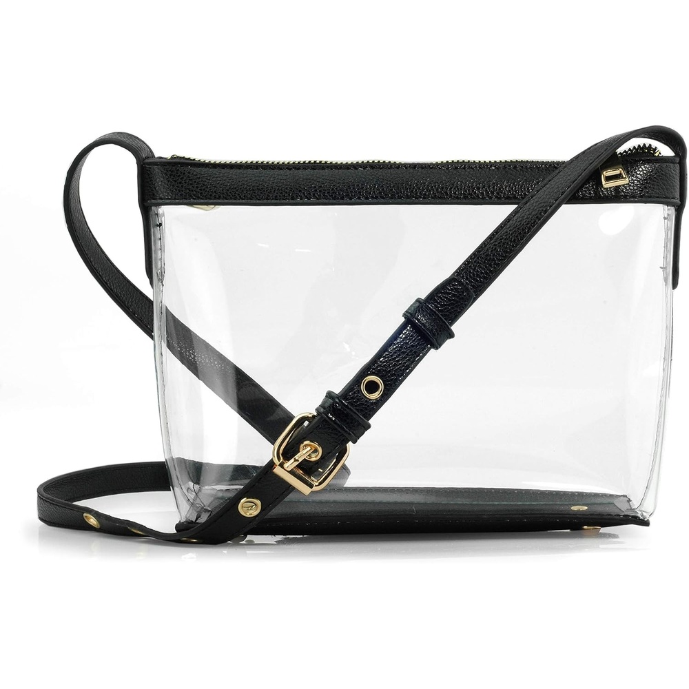 image:imageClear Zipper Cross Body Bag with Vegan Leather TrimBlack