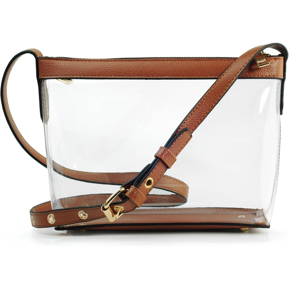 image:imageClear Zipper Cross Body Bag with Vegan Leather TrimBrown