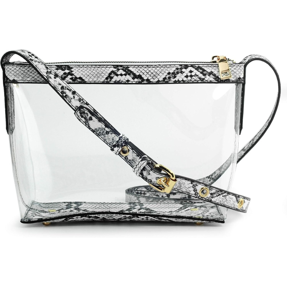 image:imageClear Zipper Cross Body Bag with Vegan Leather TrimSnake