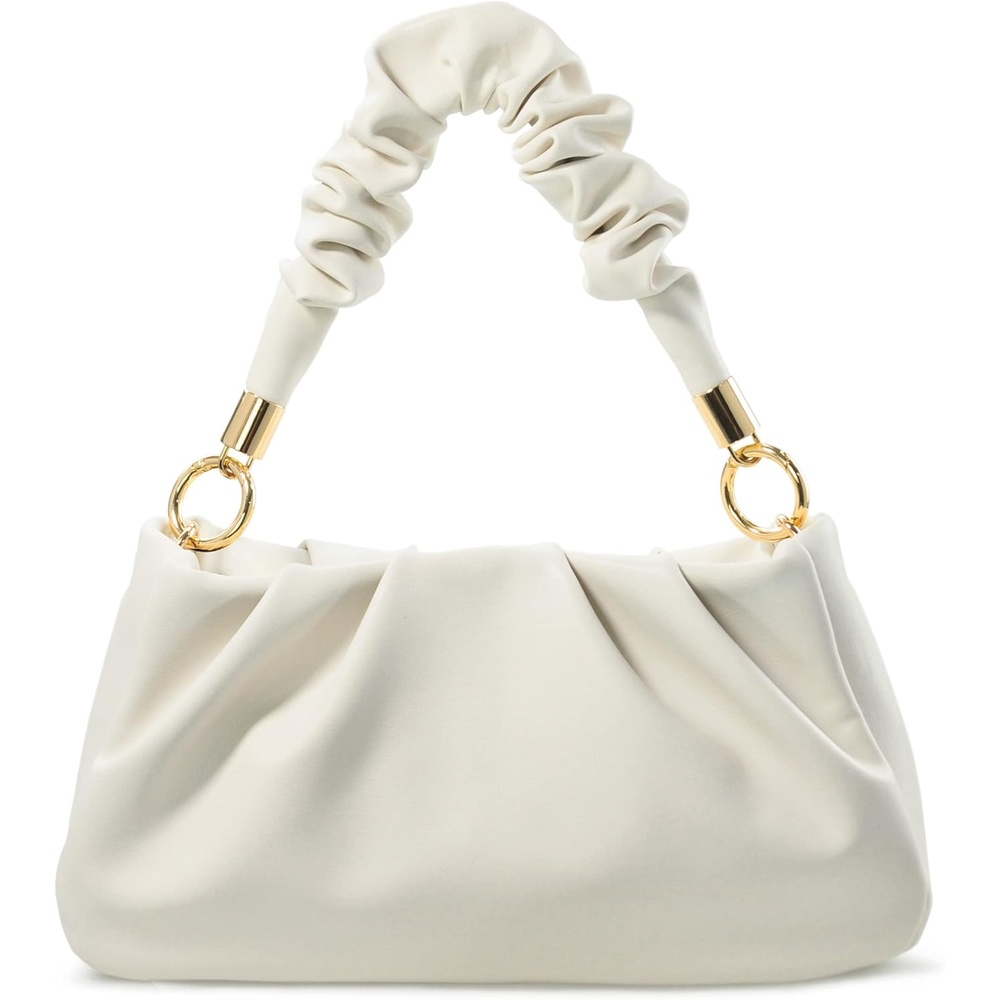 image:imageCloud Pouch Bag Women Shoulder Handbag Soft Vegan Leather Vintage Hobo Chain Cross body BagIvory