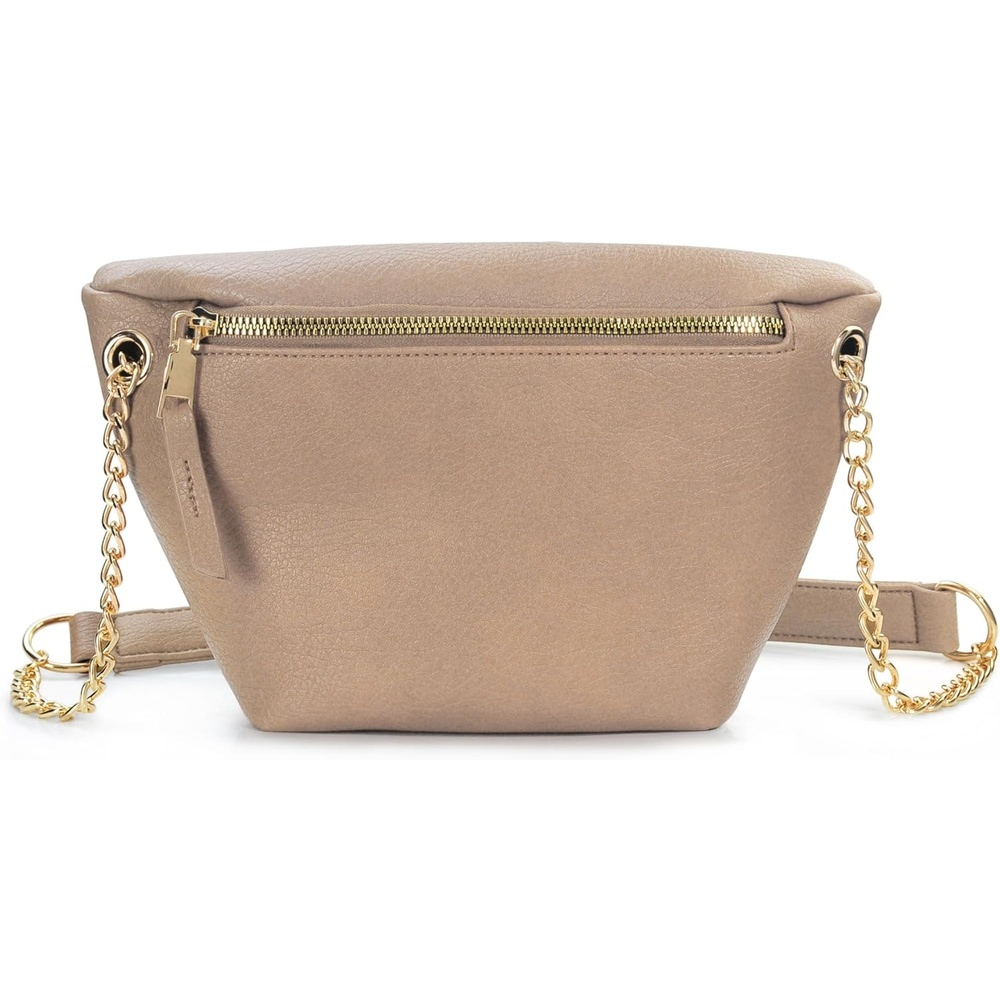 image:imageFanny Pack for Women Vegan Leather Cross body Chain Belt Purse Chest Bag Bum Hip Waist Pack for Travel Outdoor Hiking Nude