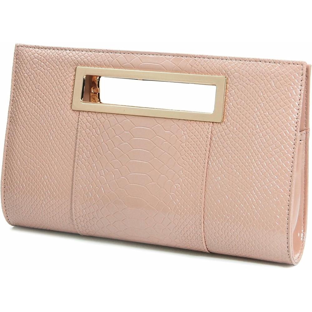 image:imageHOXIS Classic Crocodile Pattern Faux Leather Metal Grip Cut it out Clutch with Chain Shoulder Strap Womens Handbag Crocodile Pattern Faux Leather Metal Grip Cut it out with Shoulder StrapNudepink
