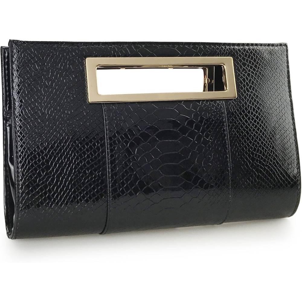 image:imageHOXIS Classic Crocodile Pattern Faux Leather Metal Grip Cut it out Clutch with Chain Shoulder Strap Womens Handbag Crocodile Pattern Faux Leather Metal Grip Cut it out with Shoulder StrapBlack