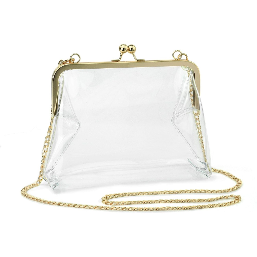 image:imageHOXIS Clear Transparent PVC Kiss Lock Chain Cross Body Bag Womens ClutchClear
