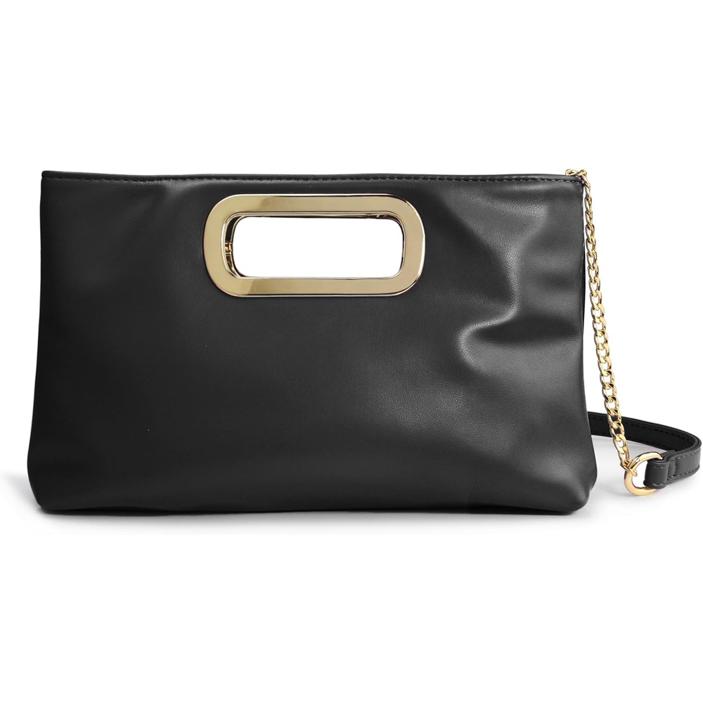 image:imageHOXIS Clutch Handbags for Women Cut Out Evening Bag Shoulder Crossbody Purse with Gold ChainBlack