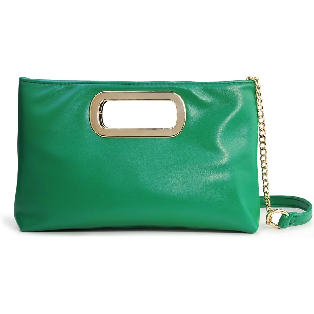 image:imageHOXIS Clutch Handbags for Women Cut Out Evening Bag Shoulder Crossbody Purse with Gold ChainGreen