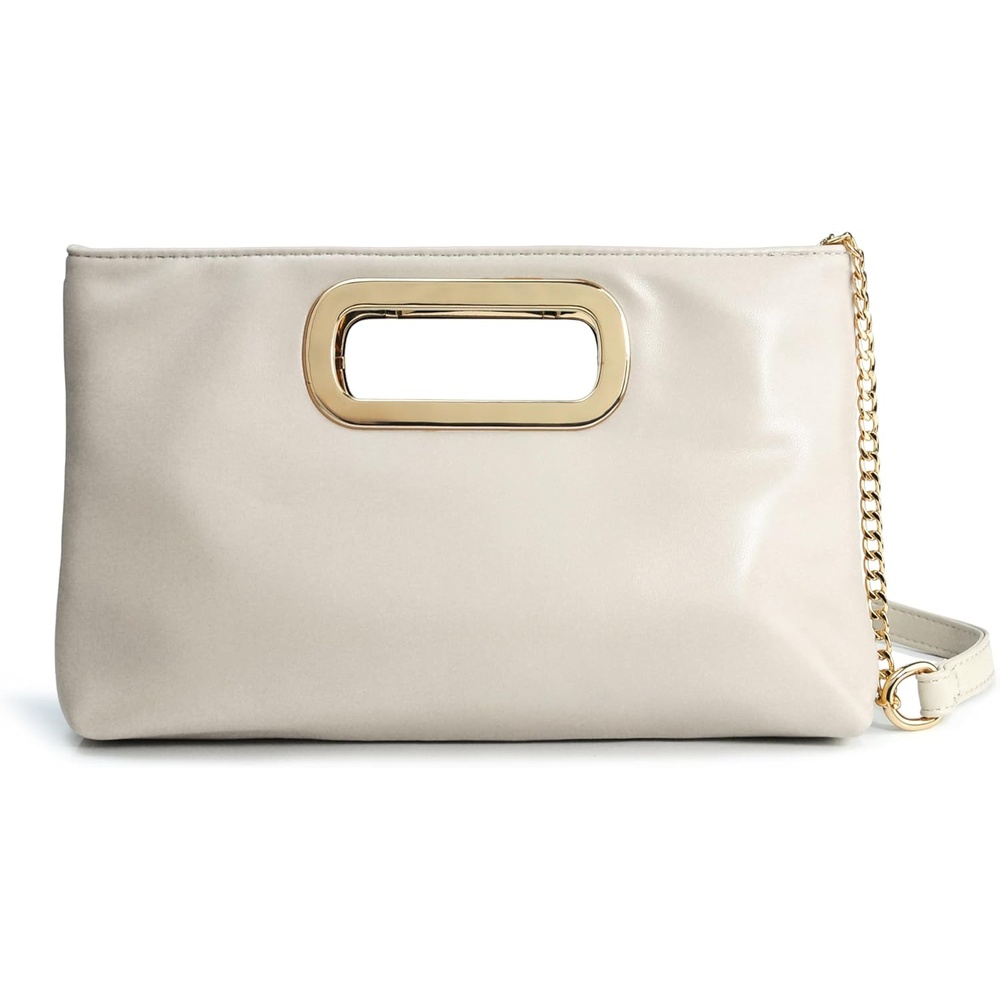image:imageHOXIS Clutch Handbags for Women Cut Out Evening Bag Shoulder Crossbody Purse with Gold ChainOffwhite