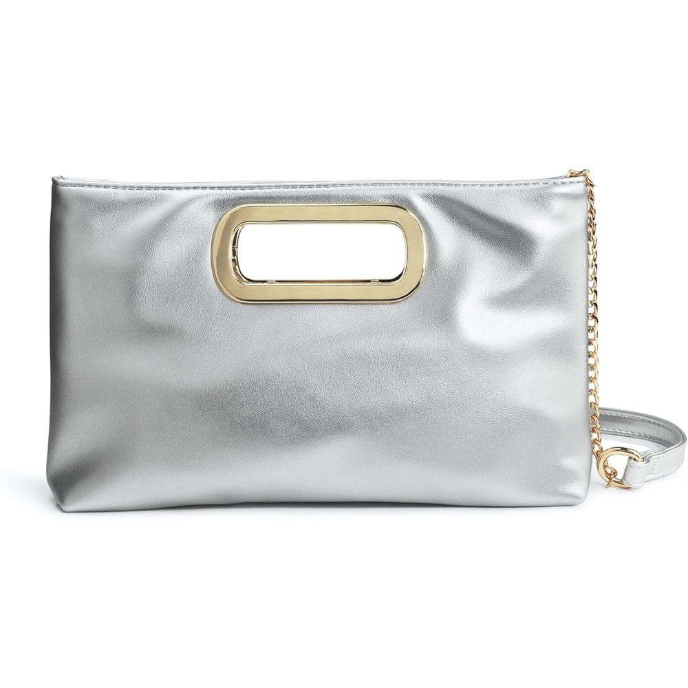 image:imageHOXIS Clutch Handbags for Women Cut Out Evening Bag Shoulder Crossbody Purse with Gold ChainSliver