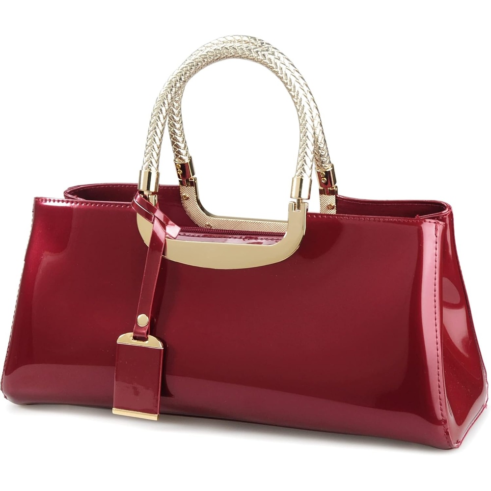 image:imageHOXIS Glossy Faux Patent Leather Structured Shoulder Handbag Women Evening Party SatchelRed