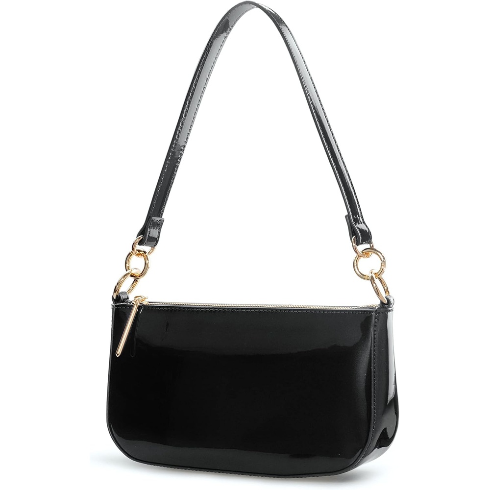 image:imageHOXIS Glossy Faux Patent Leather Women Shoulder Bag Shiny Clutch Crossbody Bag 90s PurseBlack