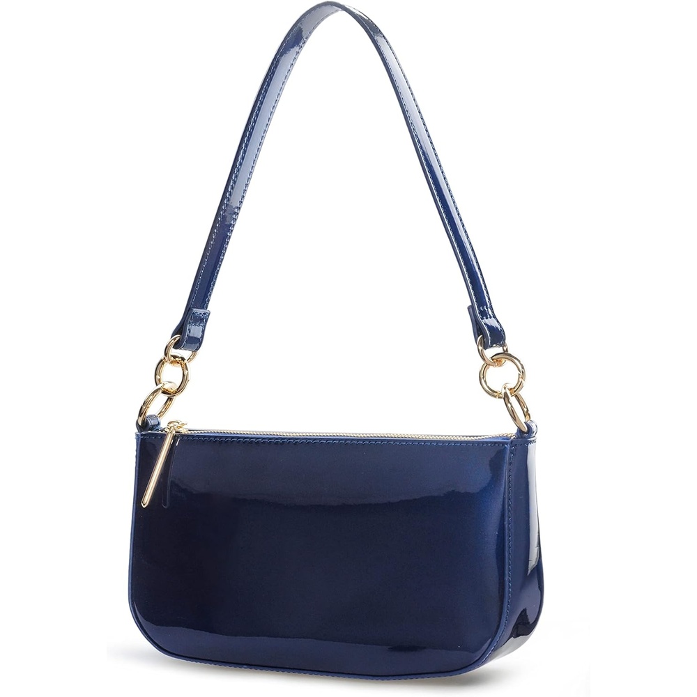 image:imageHOXIS Glossy Faux Patent Leather Women Shoulder Bag Shiny Clutch Crossbody Bag 90s PurseNavy