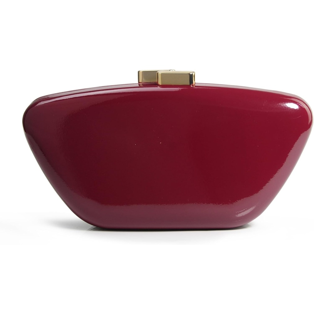 image:imageHOXIS Glossy Patent Leather Evening Clutch Bag with Detachable Chain Womens Purse for Wedding Party PromDark Red