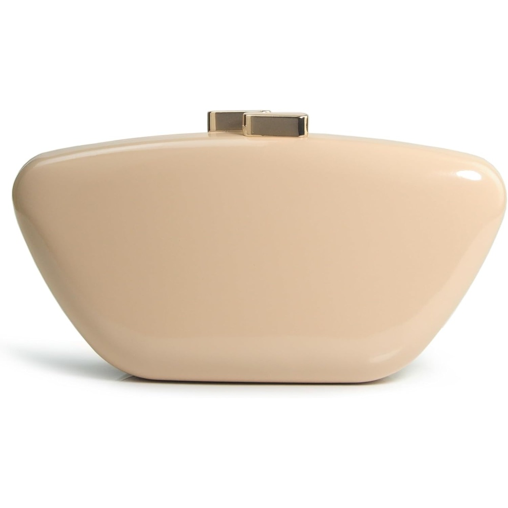 image:imageHOXIS Glossy Patent Leather Evening Clutch Bag with Detachable Chain Womens Purse for Wedding Party PromNude