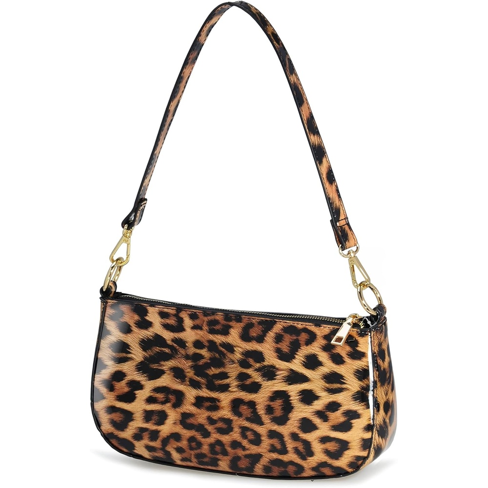 image:imageHOXIS Leopard 90s Women Shoulder Bag Glossy Patent Vegan Leather Crossbody Bag Clutch PurseBrown Leopard
