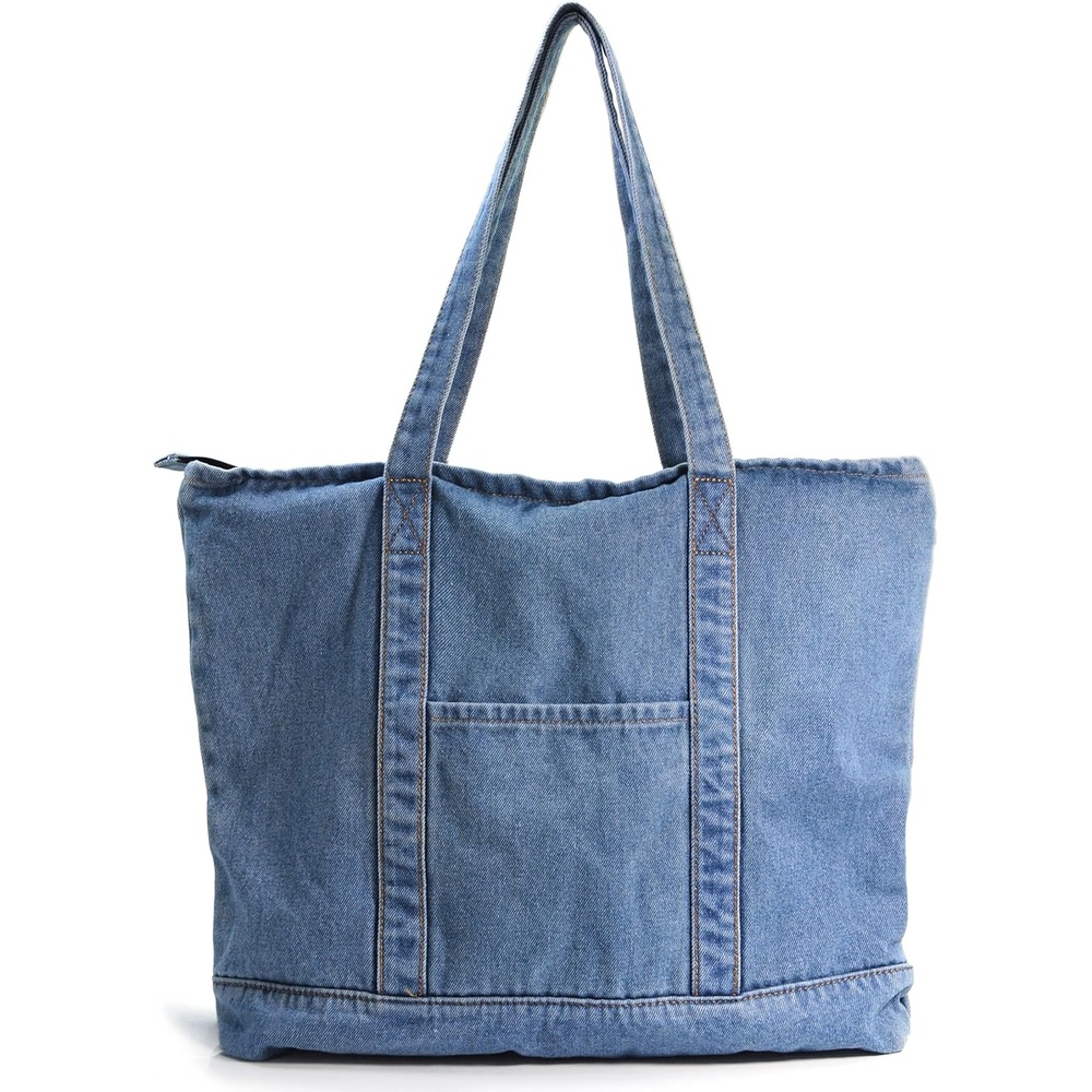 image:imageHOXIS Light Weight Soft Denim Tote Unisex Shopper Shoulder HandbagBlue