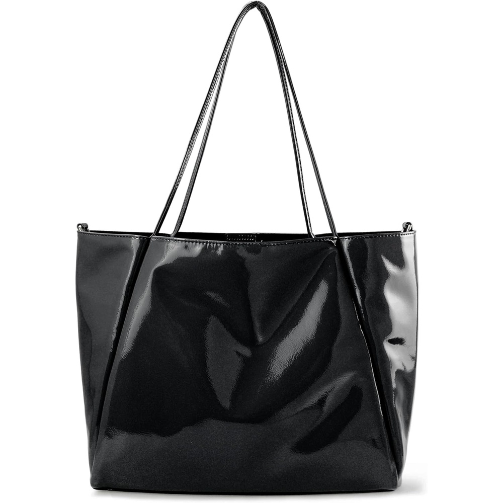 image:imageHOXIS Shiny Patent Faux Leather Tote Glossy Shoulder Handbag for Women Convertible Purse Shiny Patent Glossy Shoulder ConvertibleBlack