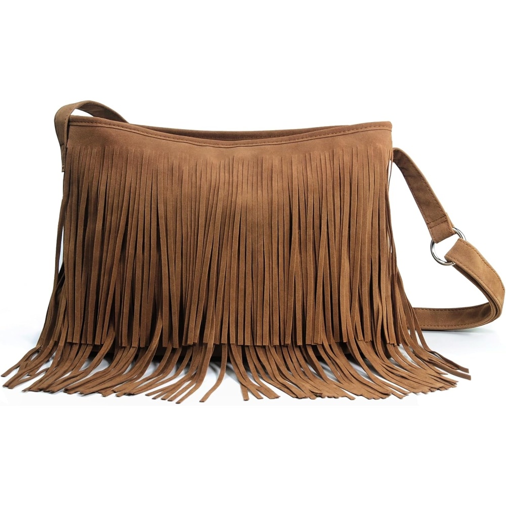 image:imageHOXIS Tassel Faux Suede Leather Hobo Cross Body Shoulder Bag Womens Sling BagBrown