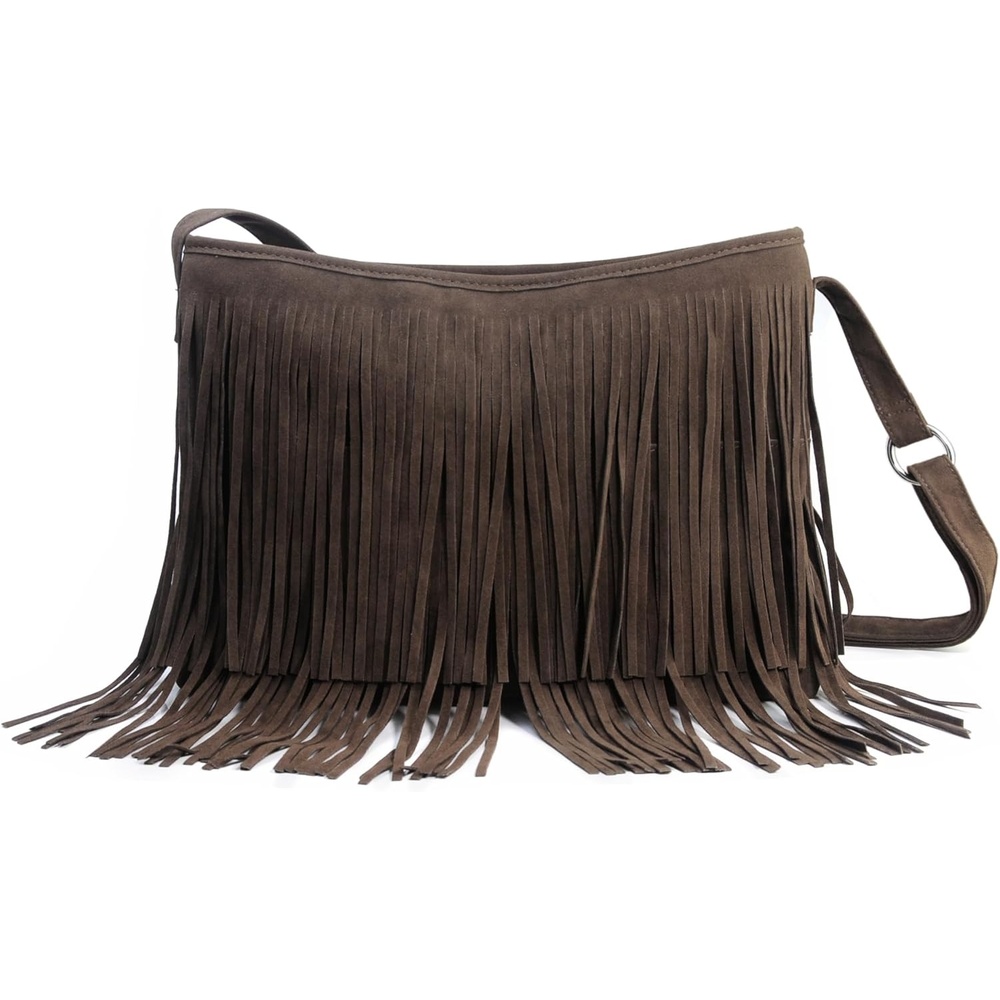 image:imageHOXIS Tassel Faux Suede Leather Hobo Cross Body Shoulder Bag Womens Sling BagCoffee