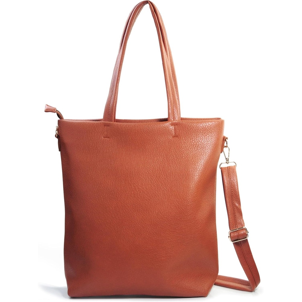 image:imageHOXIS Womens Vertical Tote Bag with Removable Shoulder Strap Vegan Leather Shoulder Handbag Satchel Bag Vertical Removable Shoulder StrapOrangebrown